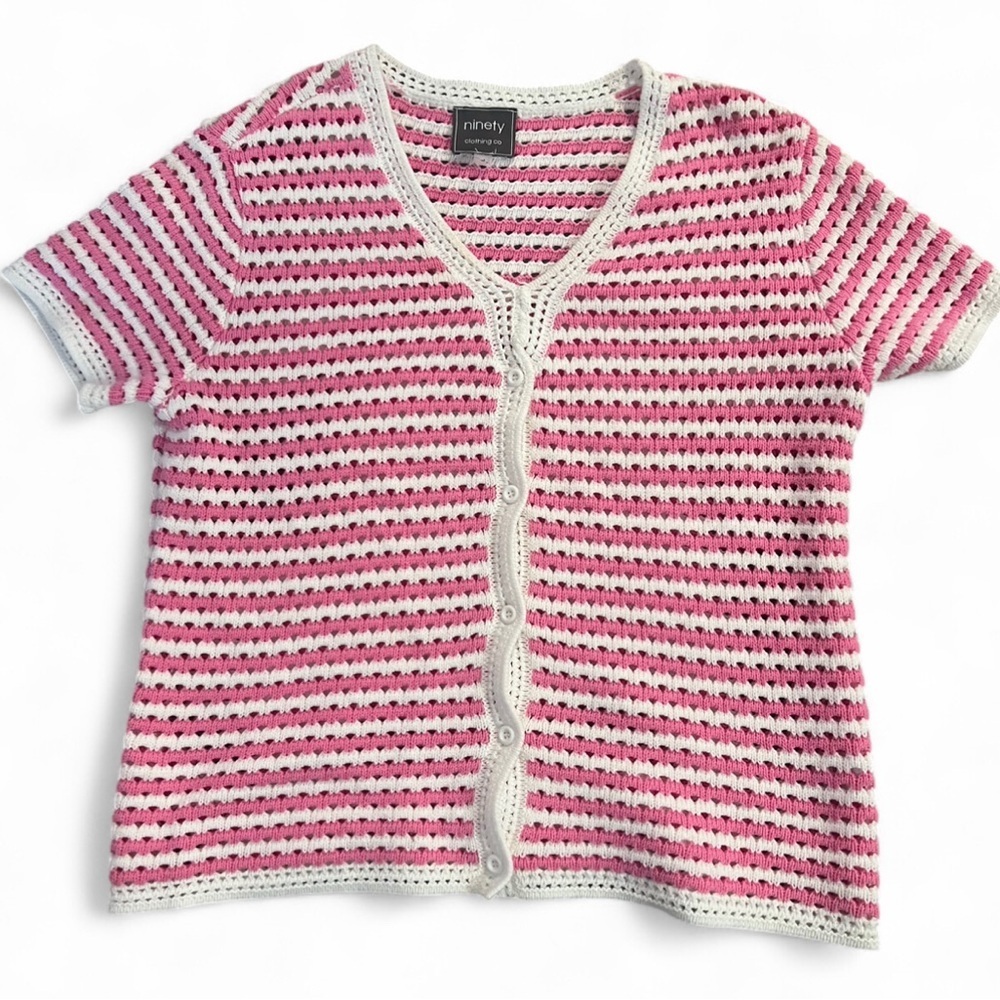 Pink and White Striped Knit Top